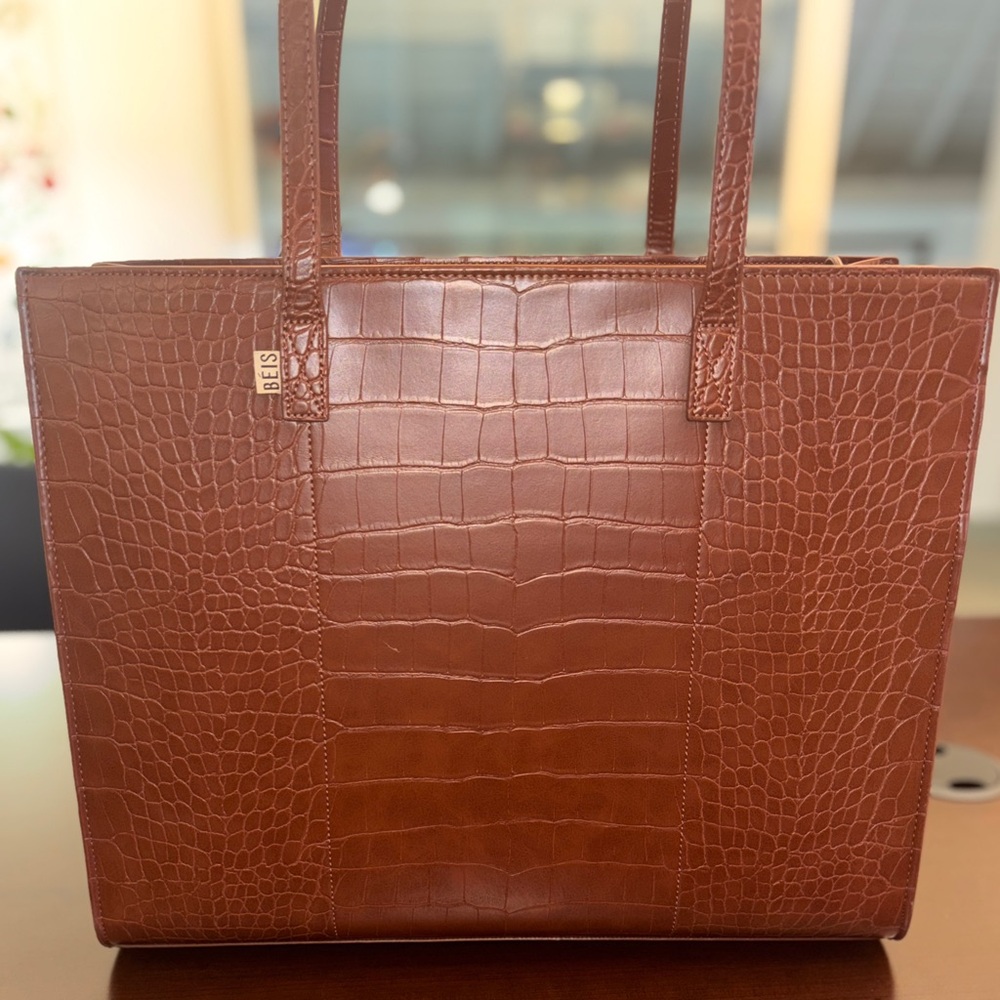 BEIS Large Work Tote |  Maple Croc-Embossed